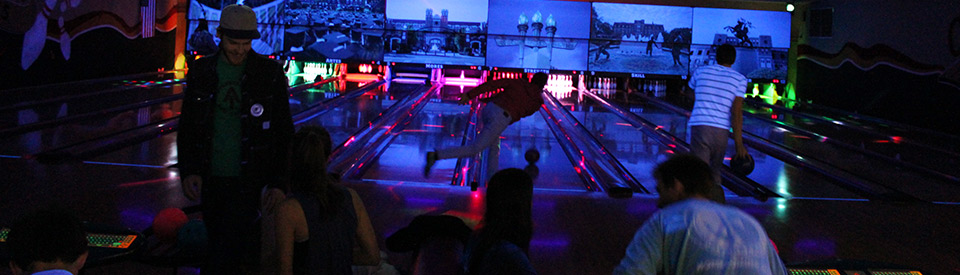 Photo of students bowling